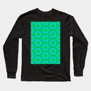 Sea Green Kaleidoscopic Stars and Circles Long Sleeve T-Shirt